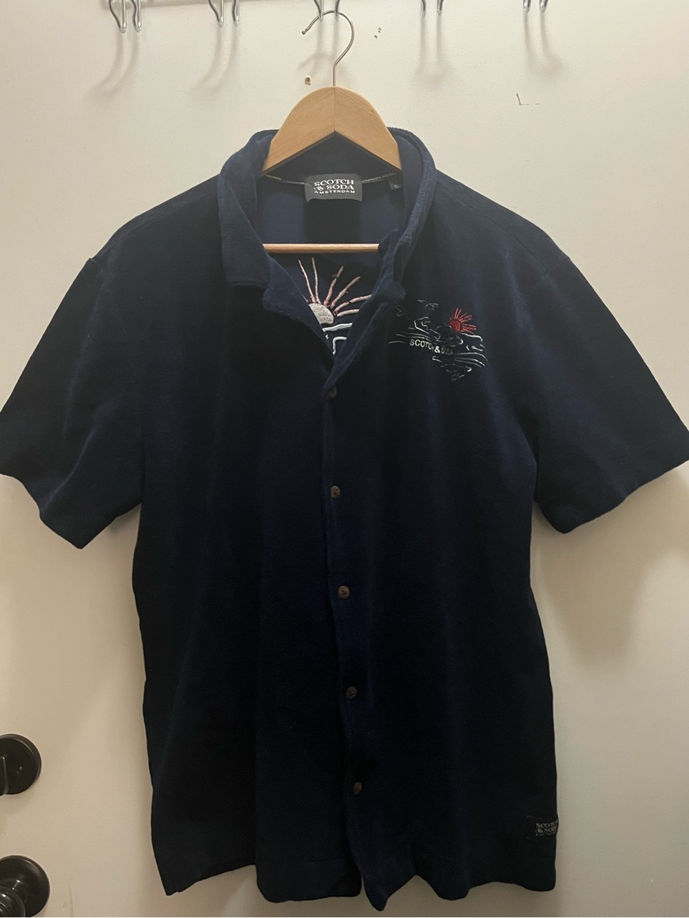 Scotch & Soda Navy Short Sleeve Terry Toweling Shirt with Embroidery L
